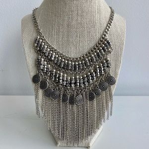 Statement Necklace - Silver Fringe